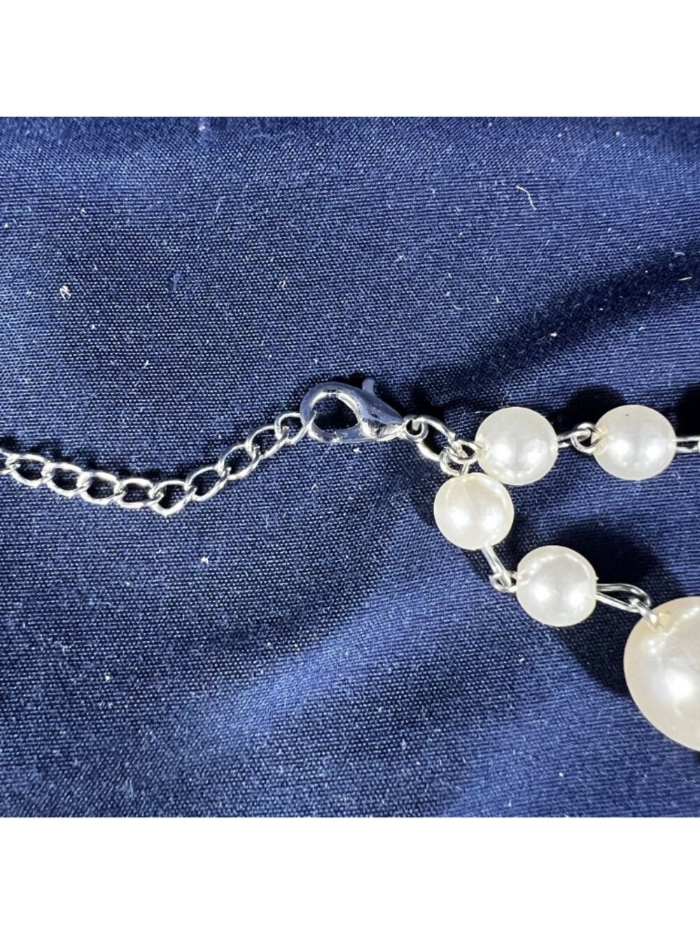 Long Faux Pearl Necklace With Silver Chain & Tassel Pendant - Picture 4 of 4